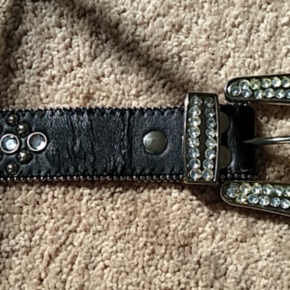 Genuine leather western black bling belt size lg main image 6